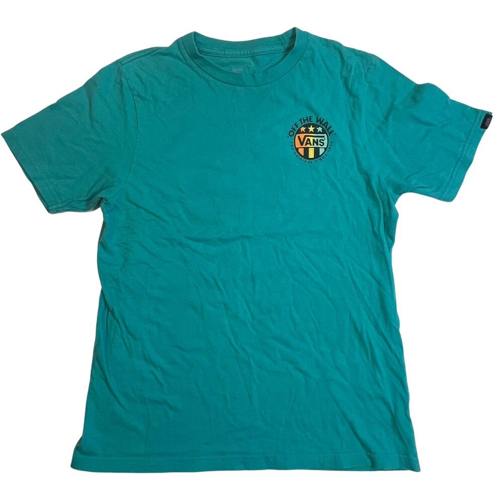 Vans Off The Wall T Shirt Medium Turquoise Short Sleeve Double Sided Skater Top